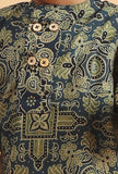 Set Of 3: Divit Indigo Cotton Kurta, Off White Pyjama & Indigo Print Jacket