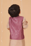Purple Check Chanderi Nehru Jacket