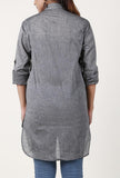 Slate Grey Textured Handloom Cotton Asymmetrical Shirt