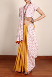 Mustard & White Ikat South Cotton Saree