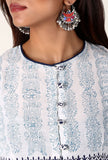 White Hand Block Printed Bell Sleeve Cotton Blouse