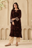 Brown Velvet Gota Work Chenille Phiran