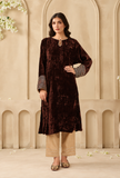 Brown Velvet Gota Work Chenille Phiran – view 2