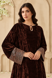 Brown Velvet Gota Work Chenille Phiran – view 3