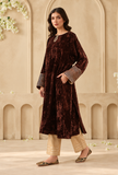 Brown Velvet Gota Work Chenille Phiran – view 4