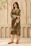 Dim Gold Velvet Gota Work Chenille Phiran – view 2