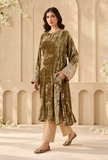 Dim Gold Velvet Gota Work Chenille Phiran – view 4