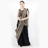 Black Pure Cotton Stitched Saree With Detachable Ajrakh Pallu