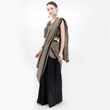 Black Pure Cotton Stitched Saree With Detachable Ajrakh Pallu