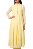 This Plain Yellow Georgette Anarkali Dress With Sitara Work