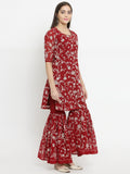 Set Of Maroon Parsi Embroidered Kurta WIth Sharara