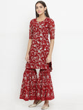 Set Of Maroon Parsi Embroidered Kurta WIth Sharara