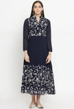 Navy Blue A-Line Dress With Parsi Embroidery