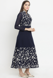 Navy Blue A-Line Dress With Parsi Embroidery