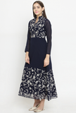 Navy Blue A-Line Dress With Parsi Embroidery