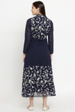 Navy Blue A-Line Dress With Parsi Embroidery
