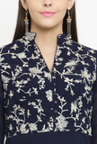 Navy Blue A-Line Dress With Parsi Embroidery