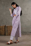 Floral Block Printed Purple Cotton Kurta