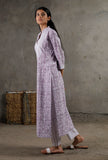 Floral Block Printed Purple Cotton Kurta