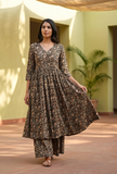 Black And Beige Kalamkari Cotton Kurta (without Palazzo)