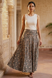 Black And Beige Kalamkari Cotton Skirt