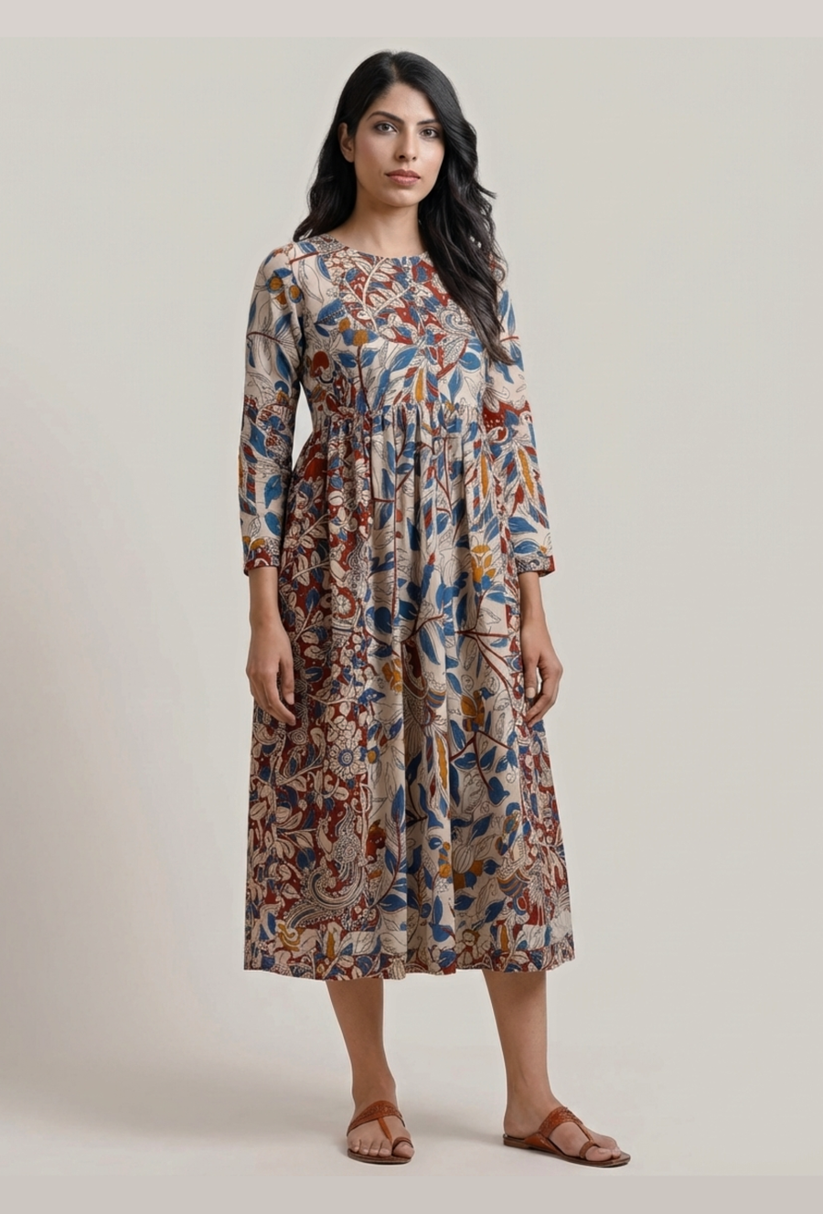 Buy Beige Kalamkari Printed Cotton Silk Asymmetrical Dress Online @  Tjori.Com. Easy Return – TJORI