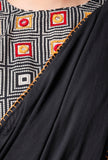 Set of 2: Black Plain Saree and Black Handblock Printed Blouse
