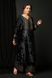 Set of 3 : Black Velvet Phiran with Black Velvet Pallazo and Black Velvet Odhani with Organza Border