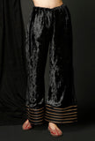 Set of 3 : Black Velvet Phiran with Black Velvet Pallazo and Black Velvet Odhani with Organza Border