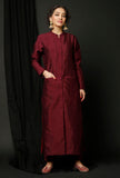 Set  of 2 : Wine Raw Silk Achkan and Wine Pants