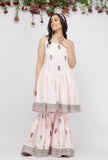 Light Pink Short Gathered Hand-Blockprinted Cotton Kurta