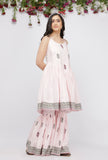 Light Pink Short Gathered Hand-Blockprinted Cotton Kurta