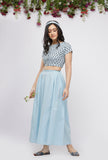 Set of 2 : Blue  Hand-Block Printed Cotton Blouse Paired with plain Cotton Culottes