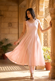 Set of 2 :Light Pink Cotton Anarkali Paired with Cotton Chooridar