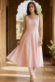 Set of 2 :Light Pink Cotton Anarkali Paired with Cotton Chooridar