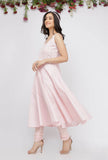 Set of 2 :Light Pink Cotton Anarkali Paired with Cotton Chooridar