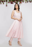 Set of 2 :Light Pink Cotton Anarkali Paired with Cotton Chooridar