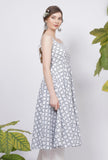 Powder Blue Criss Cross Hand-Block Printed Cotton Gathered Kurta