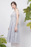 Powder Blue Criss Cross Hand-Block Printed Cotton Gathered Kurta