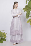 Lilac floral stripes hand-block printed A-line cotton kurta — part of the Tjori ready-to-ship look