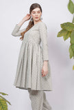 Sage Green Floral Hand-Block Printed Cotton Gathered Kurta
