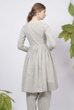Sage Green Floral Hand-Block Printed Cotton Gathered Kurta