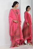 Raisa Pink Floral Hand-Block Printed Kota Dupatta