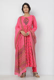 Raisa Pink Floral Hand-Block Printed Kota Dupatta