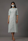 Blue A-Line Pure Woven Cotton Shirt Dress with Complimentary Matching Mask