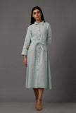 Blue A-Line Pure Woven Cotton Shirt Dress with Complimentary Matching Mask