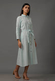 Blue A-Line Pure Woven Cotton Shirt Dress with Complimentary Matching Mask