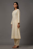 Cream Pure Woven Cotton Kurta With Complimentary Matching Mask