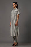Green and White Stripes Pure Woven Cotton Kurta