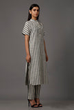 Green and White Stripes Pure Woven Cotton Kurta